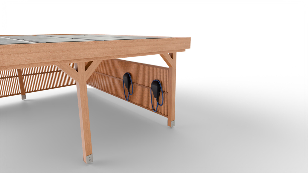 Carport Photovoltaik mit integrierter Wallbox zum Laden eines Elektroautos